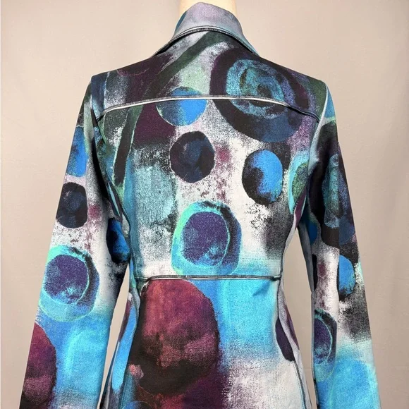 Dolcezza Abstract Art Print Blazer Jacket Blue Green Button Front - Picture 5 of 6